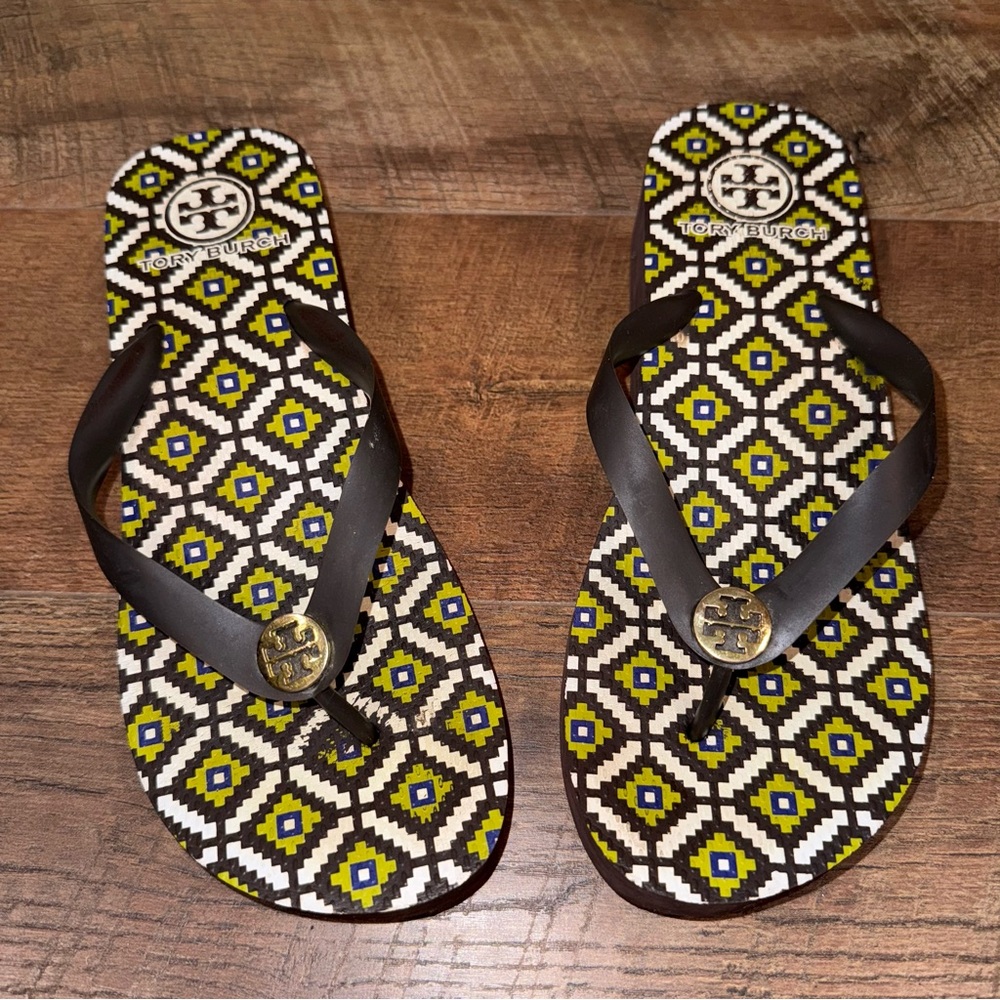 Tory Burch Platform Patterned Flip Flops